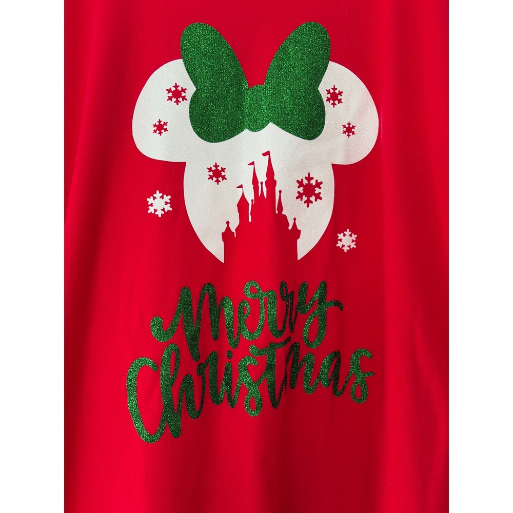 Next Level T-Shirt Unisex 3XL Red Merry Christmas Minnie Mouse Glitter Castle